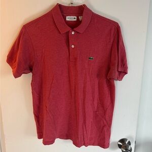 Lacoste Men's Red Polo Shirt Y2K Medium Salmon Colored